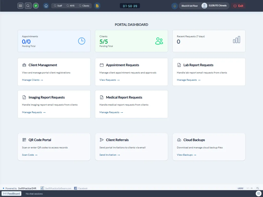 Portal dashboard for appointment and report requests